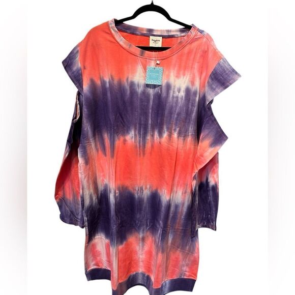 NWT Hayden Plus Size PinK Purple Tie Dye French Terry Dress Cold Shoulders - 2XL - Picture 5 of 11